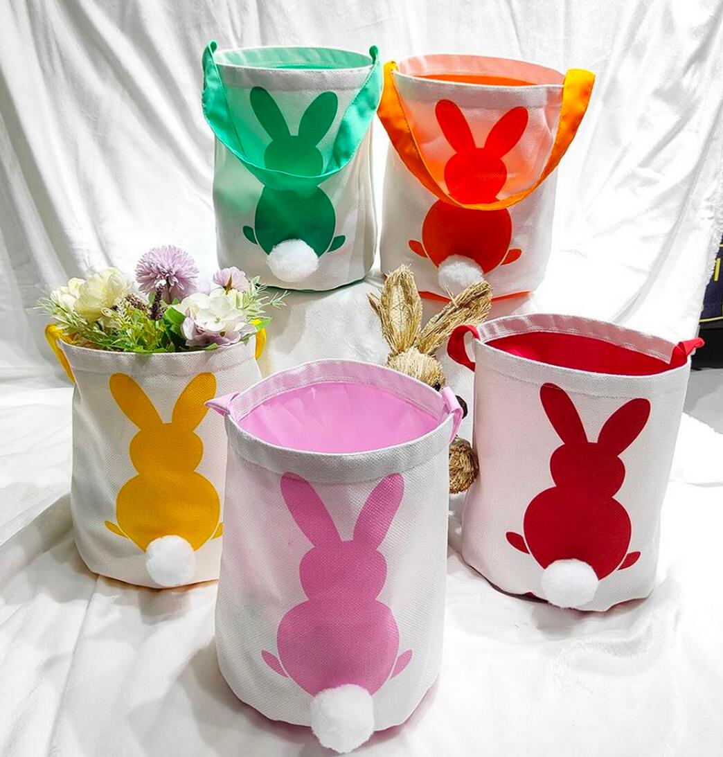 Sublimation Easter Basket Canvas Customized Blank Easter Bunny Bucket Polyester Easter Storage Bags with Rabbit Ear for Kids Gift