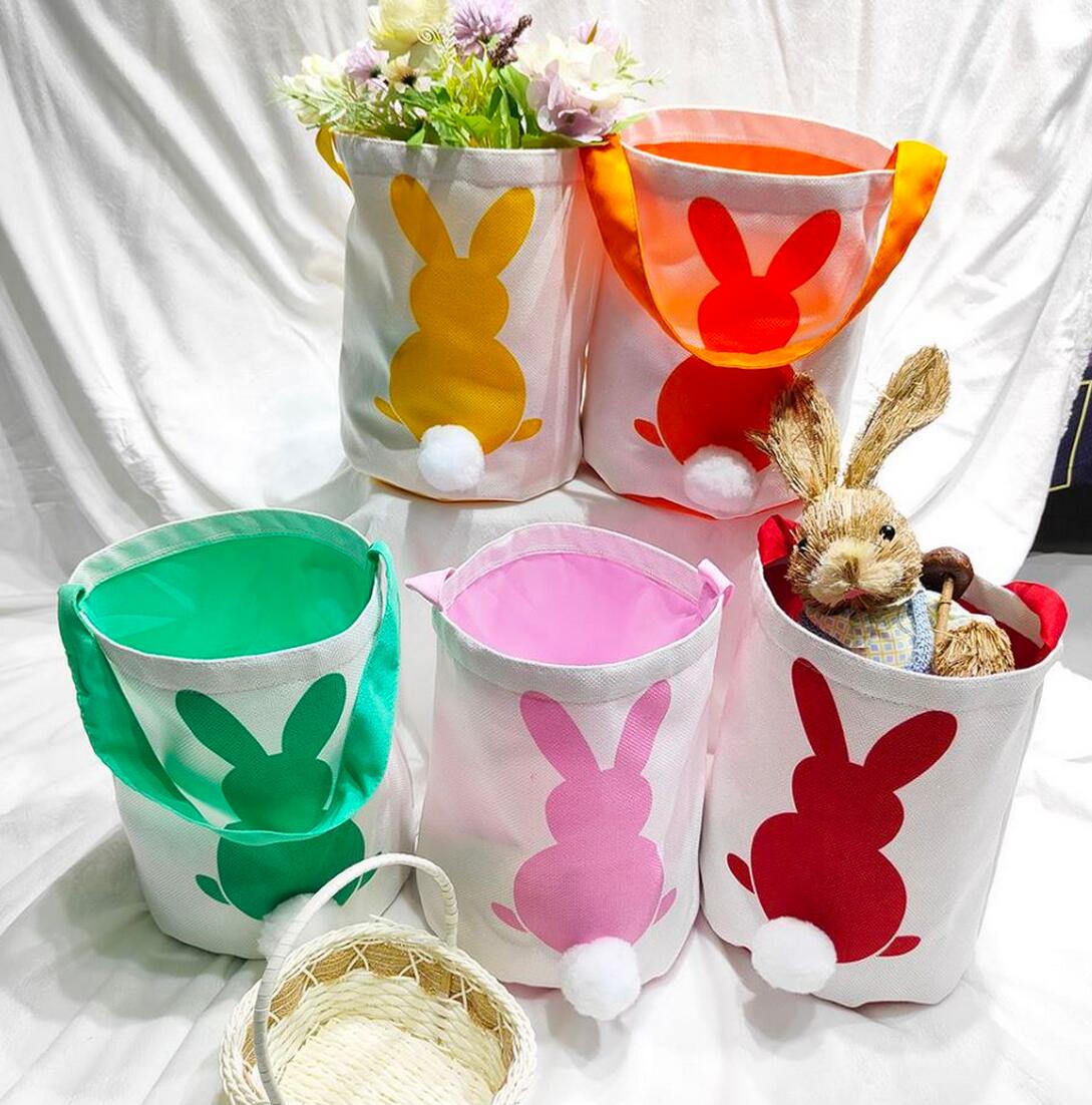 Sublimation Easter Basket Canvas Customized Blank Easter Bunny Bucket Polyester Easter Storage Bags with Rabbit Ear for Kids Gift