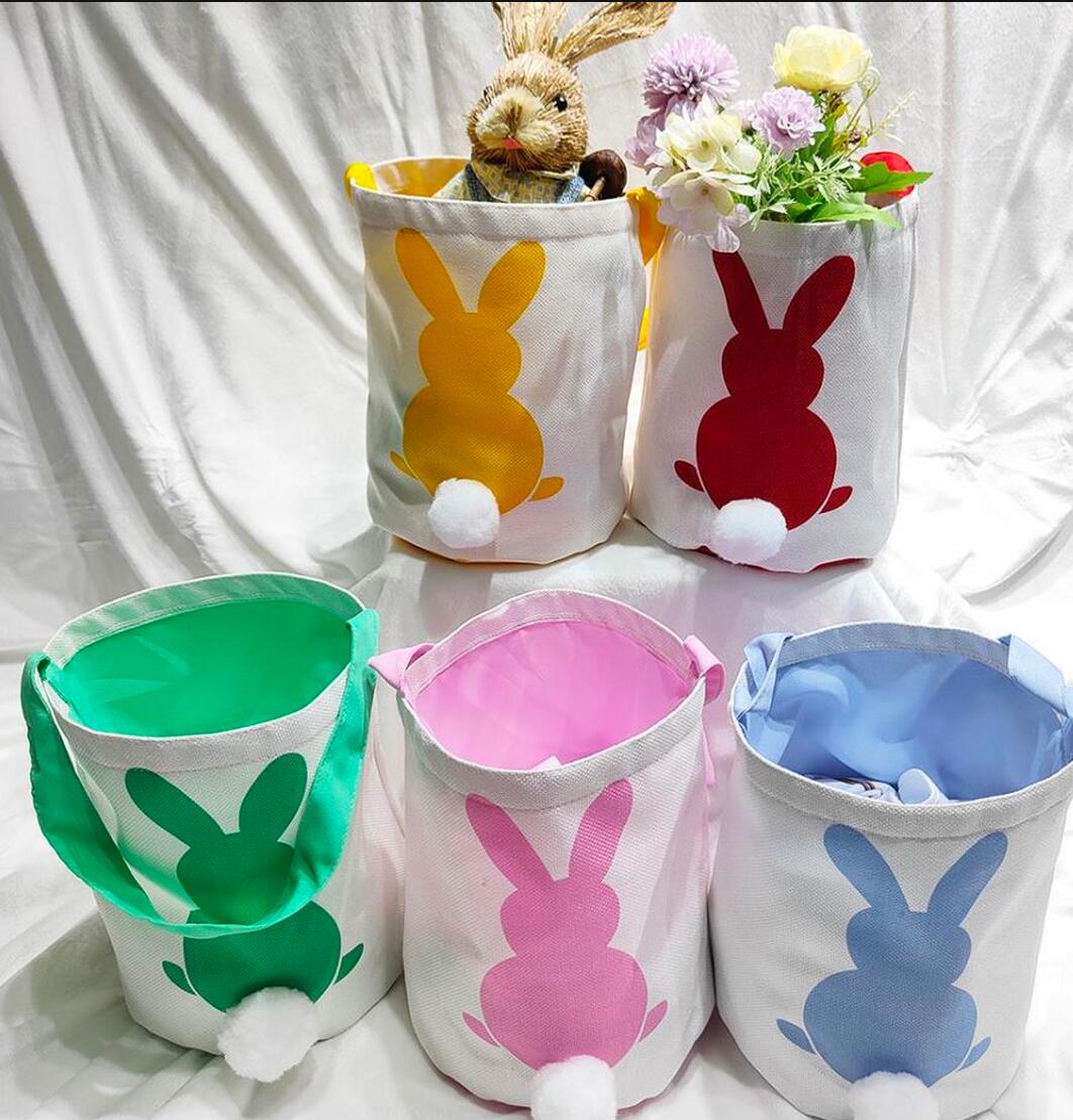 Sublimation Easter Basket Canvas Customized Blank Easter Bunny Bucket Polyester Easter Storage Bags with Rabbit Ear for Kids Gift