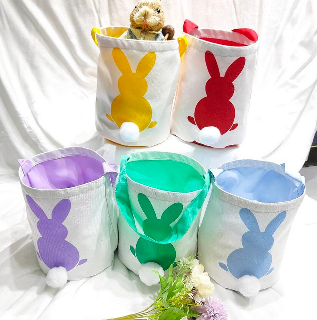 Sublimation Easter Basket Canvas Customized Blank Easter Bunny Bucket Polyester Easter Storage Bags with Rabbit Ear for Kids Gift