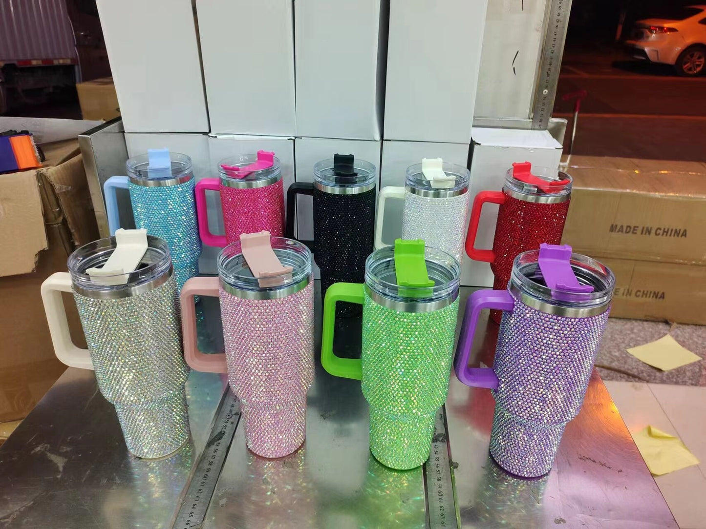 40oz rhinestones glitter Insulated Stainless Steel Tumbler with Handle and Straw