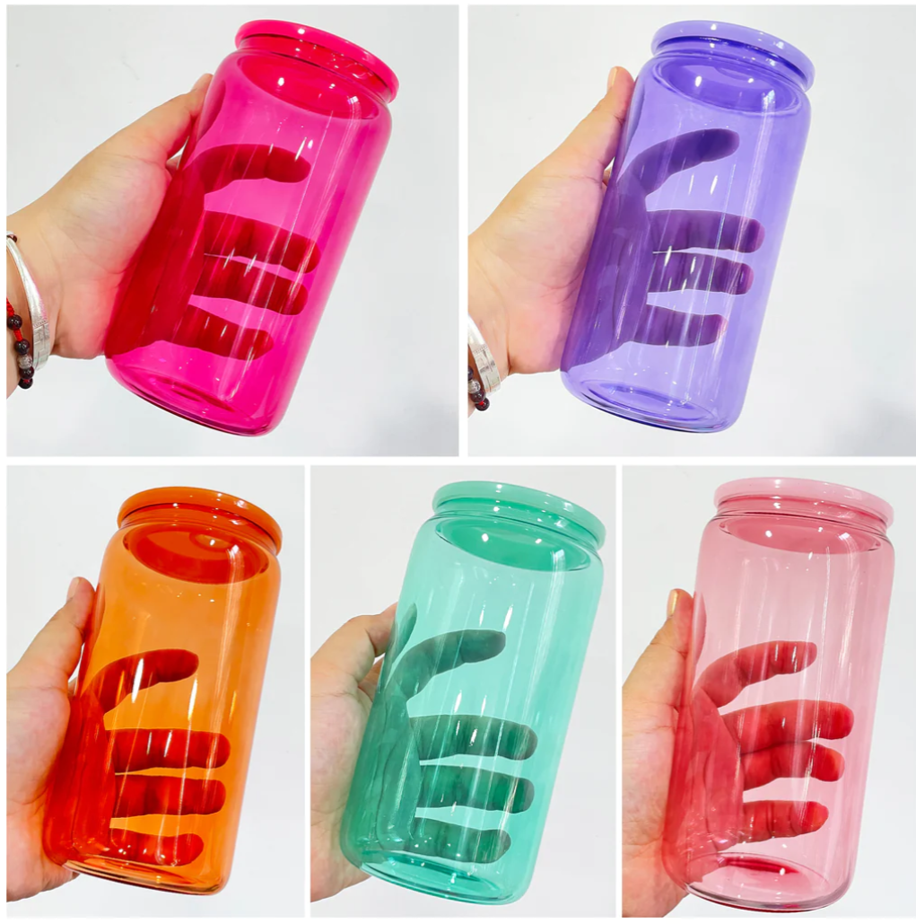 50pcs pack New 16oz Colored Jelly blank sublimation glass cans in candy colors with PP lids