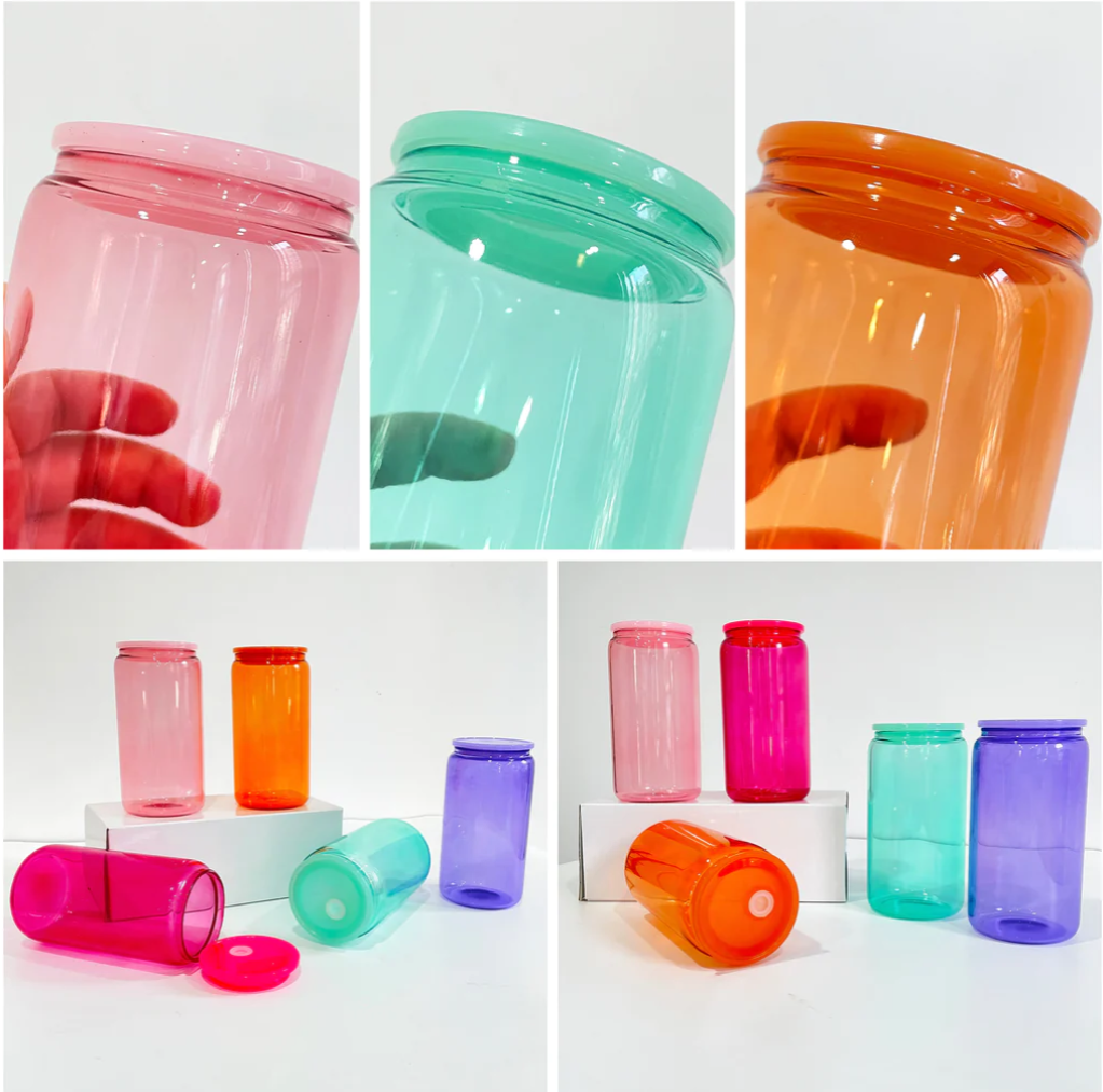 50pcs pack New 16oz Colored Jelly blank sublimation glass cans in candy colors with PP lids