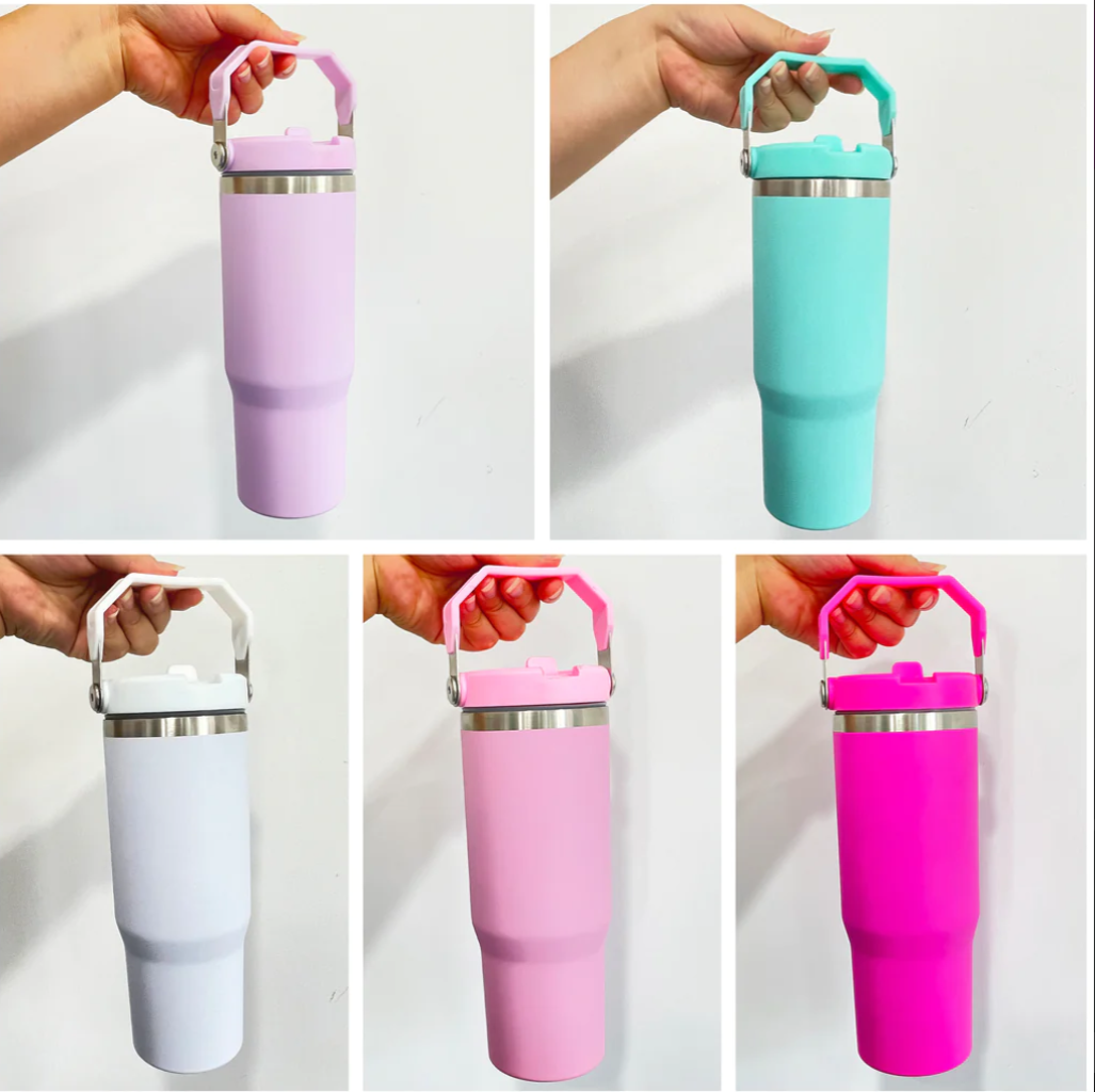 50pcs pack 30oz Stanley style Matte macaron colors flip straw school tumblers & 60pcs H2.0 sublimation shimmer 40oz travel mug