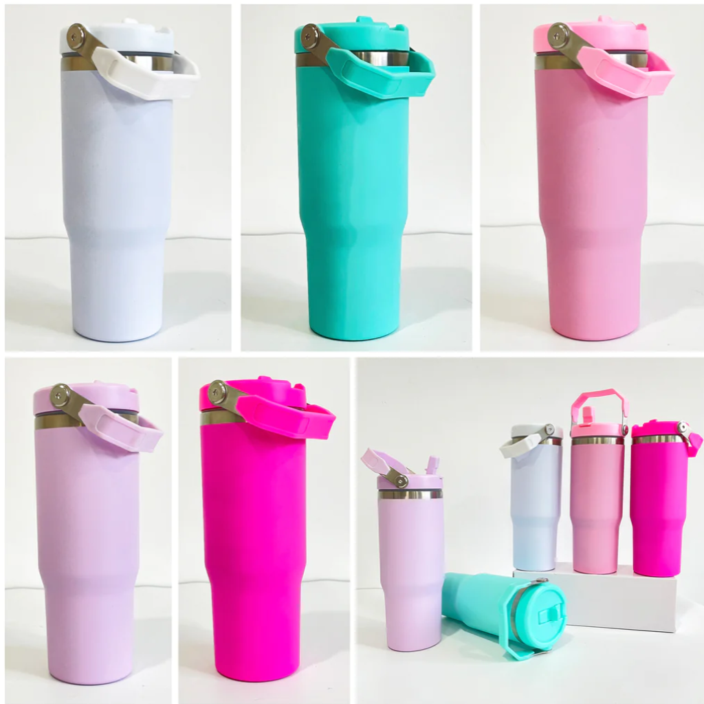 50pcs pack 30oz Stanley style Matte macaron colors flip straw school tumblers & 60pcs H2.0 sublimation shimmer 40oz travel mug