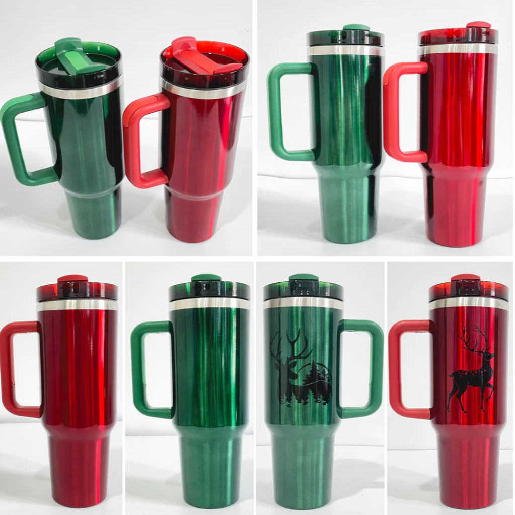 （副本）60pcs 40oz Blank Sublimation Christmas Tumblers Glossy  Adventure Quencher vacuum metal cup stainless travel mug stanleys 40oz insulated handle tumbler with lids and straw