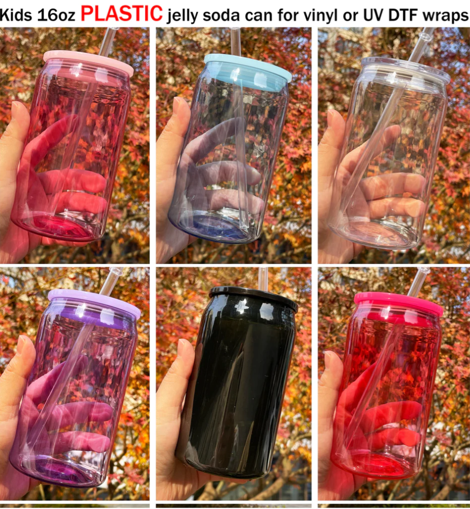 50pcs 16oz acrylic plastic can with straw for vinyl/uv dtf sticker same size as glass cans