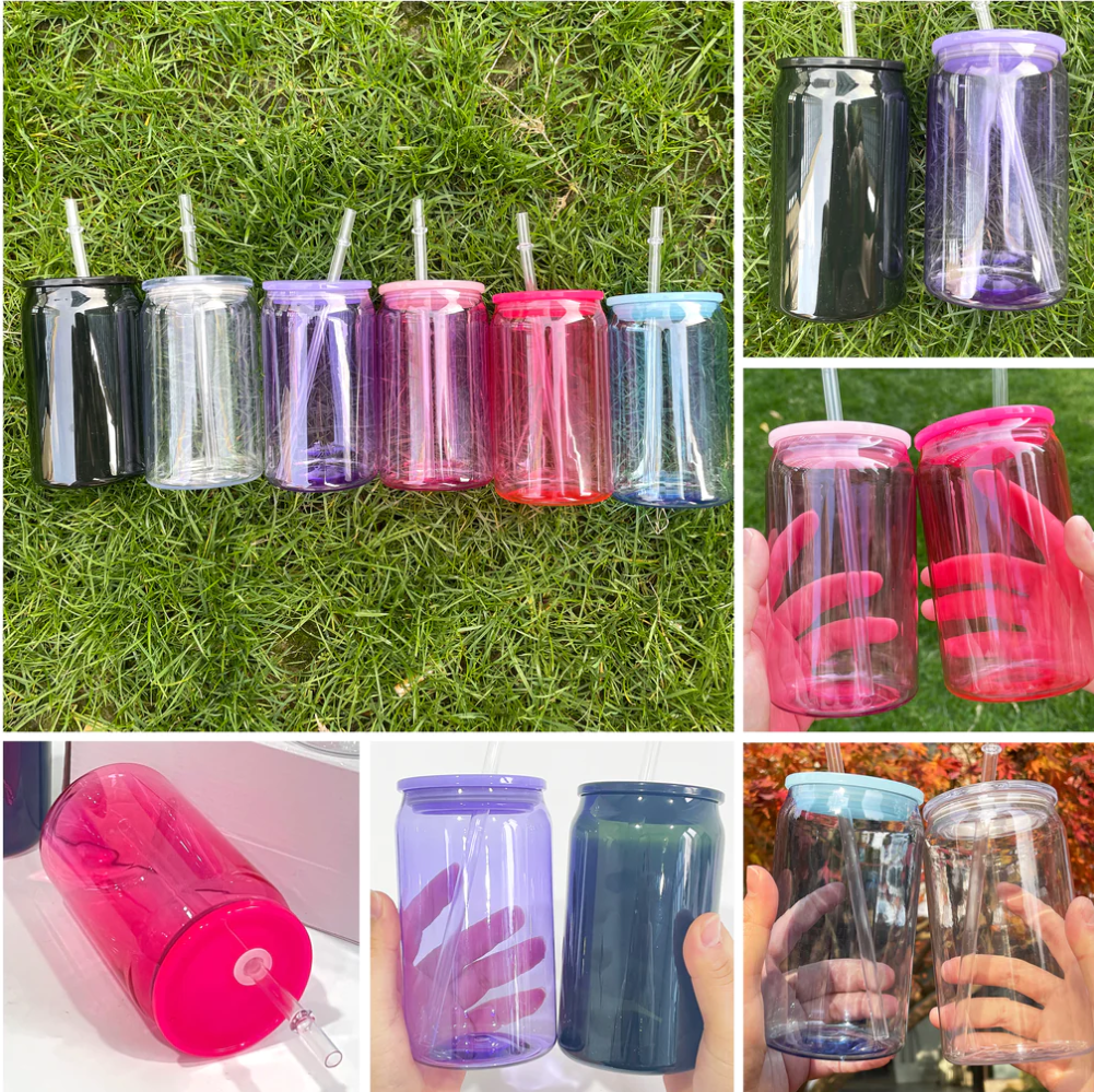 50pcs 16oz acrylic plastic can with straw for vinyl/uv dtf sticker same size as glass cans