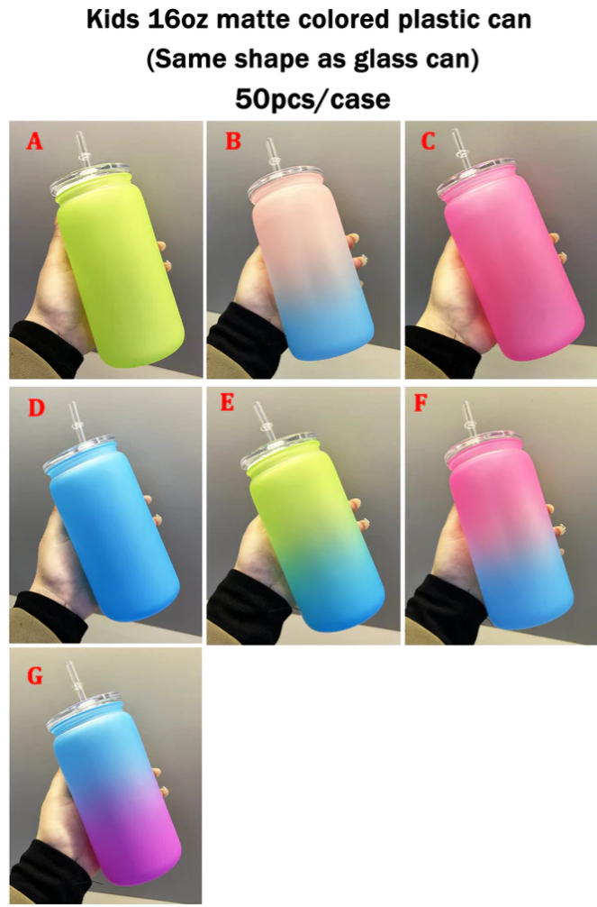 16oz acrylic plastic can with straw for vinyl/uv dtf sticker （25pcs blue & 25pcs black)