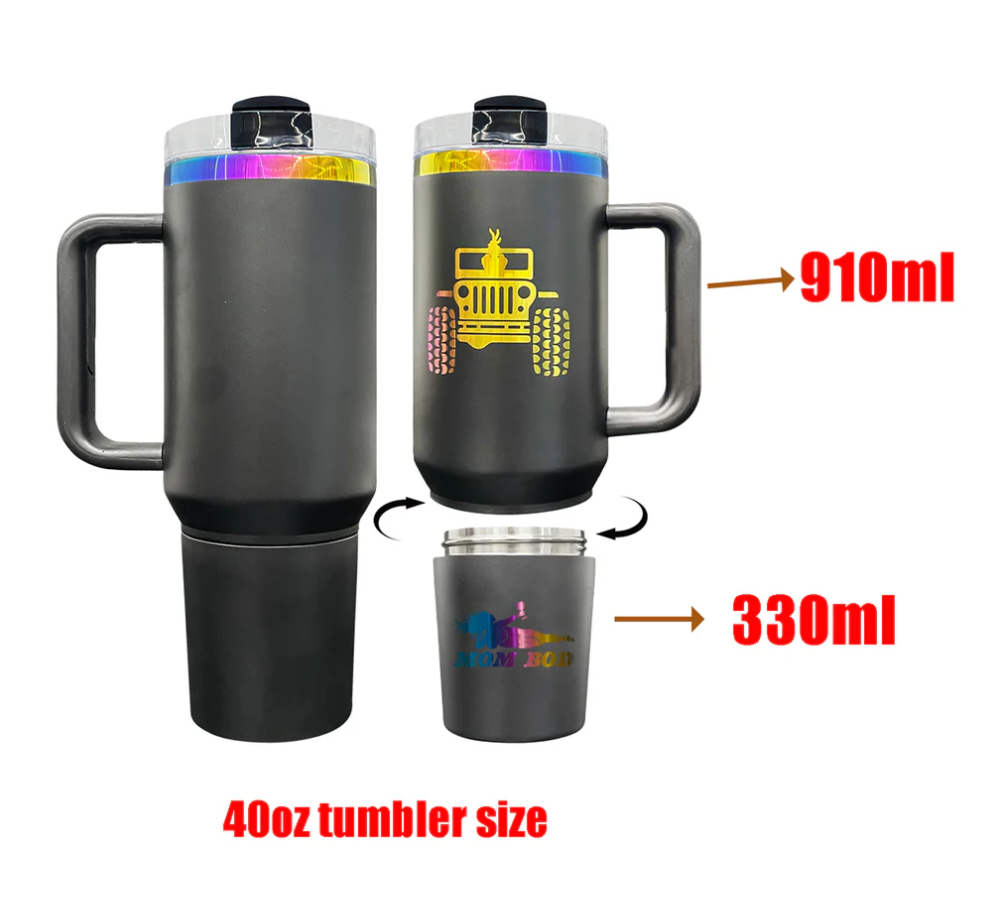 USA RTS 40oz 2 in 1 rainbow underlayer quencher tumbler with snack storage compartment-20pcs