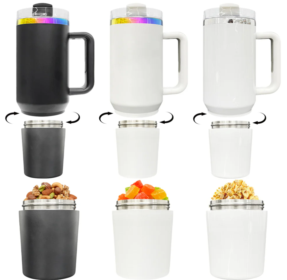 USA RTS 40oz 2 in 1 rainbow underlayer quencher tumbler with snack storage compartment-20pcs