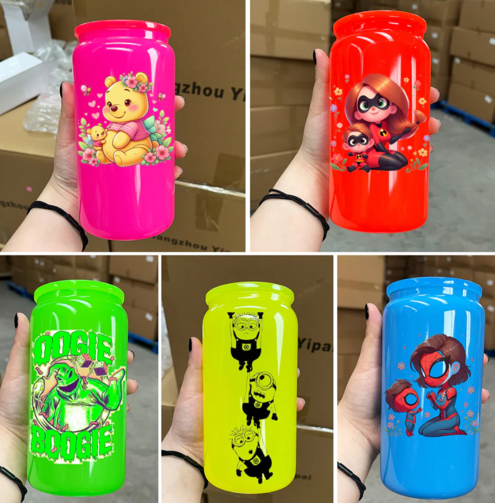 16oz neon colors blank sublimation glass cans mugs for uv dtf wraps