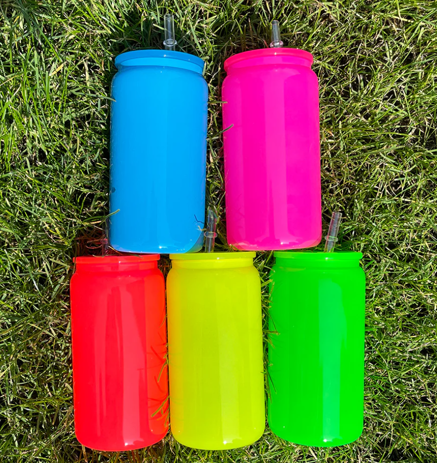 16oz neon colors blank sublimation glass cans mugs for uv dtf wraps