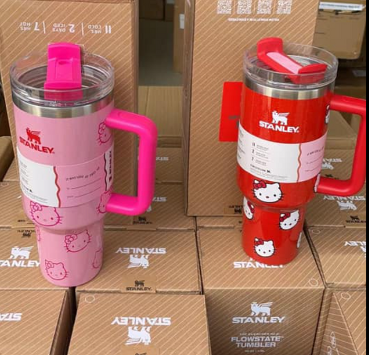 40oz Stanley Hello Kitty Powder Coated  Insulated Stainless Steel Tumbler with Handle and Straw