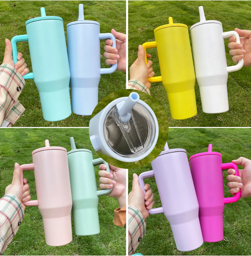 USA RTS 40oz macaron colored blank sublimation flip straw tumblers with leak proof lids-16pcs