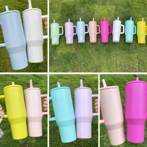 USA RTS 40oz macaron colored blank sublimation flip straw tumblers with leak proof lids-16pcs