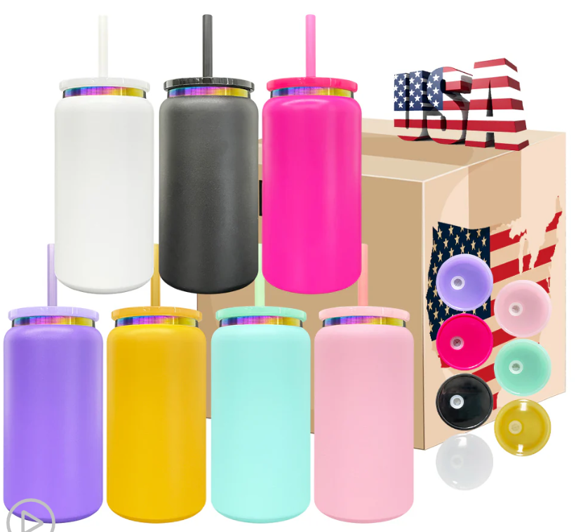 16oz🌈Rainbow Underneath Laser Engraving Stainless Steel Can Tumblers Metal Beer Cans-25pcs