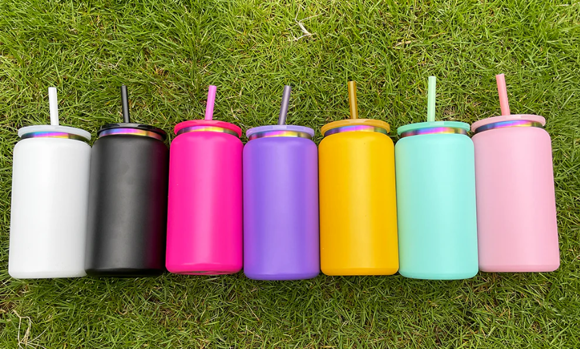 16oz🌈Rainbow Underneath Laser Engraving Stainless Steel Can Tumblers Metal Beer Cans-25pcs