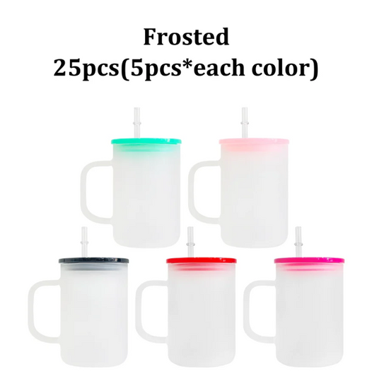 RTS USA Warehouse 17oz blank sublimation Glass mugs with colorful PP lids