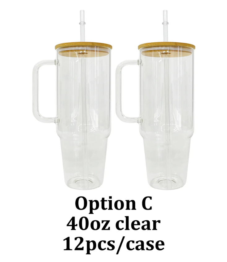 RTS USA Warehouse 40oz Clear/Frosted Glass Tumbler With Bamboo Lids Hobby Lobby Glass Mugs