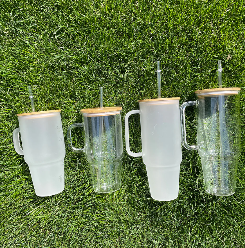 RTS USA Warehouse 40oz Clear/Frosted Glass Tumbler With Bamboo Lids Hobby Lobby Glass Mugs