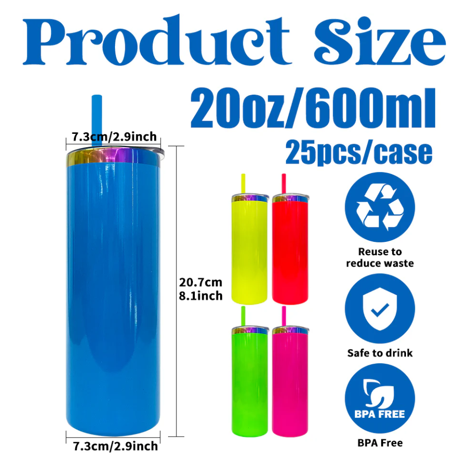 20oz Neon Rainbow plated straight tumblers for sublimation and laser engraving-25pcs