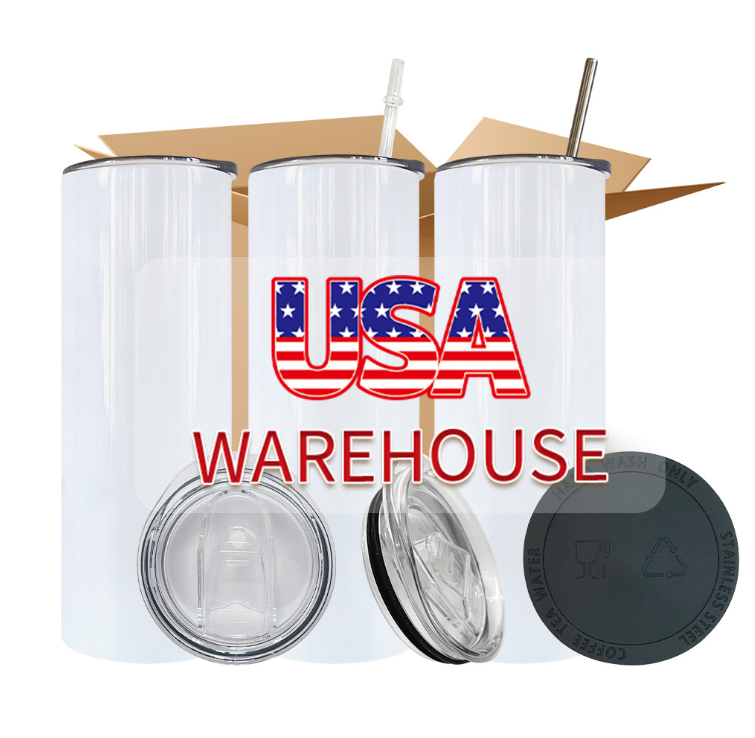 RTS USA Warehouse 200pcs 20oz sublimation straight tumblers Reusable Insulated Stainless Steel Tumbler with lids and PP straws