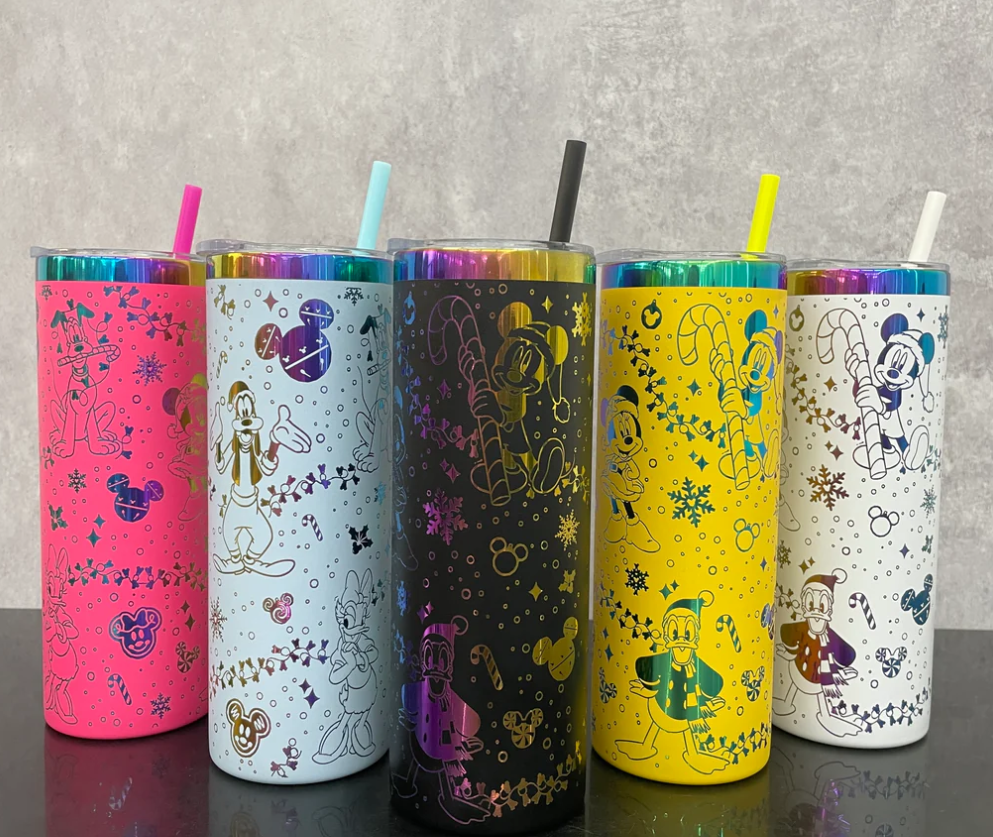 25pcs Christmas 20oz straight tumblers with rainbow laser engraving Disney design