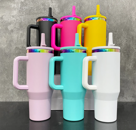 40oz Rainbow Plated Powder Coat Tumblers with Leak Proof Lids Folding Flip Straw -16PCS