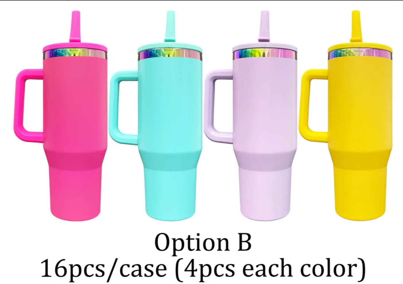 USA RTS 40oz Rainbow Plated Powder Coat Tumblers with Leak Proof Lids Folding Flip Straw -16PCS