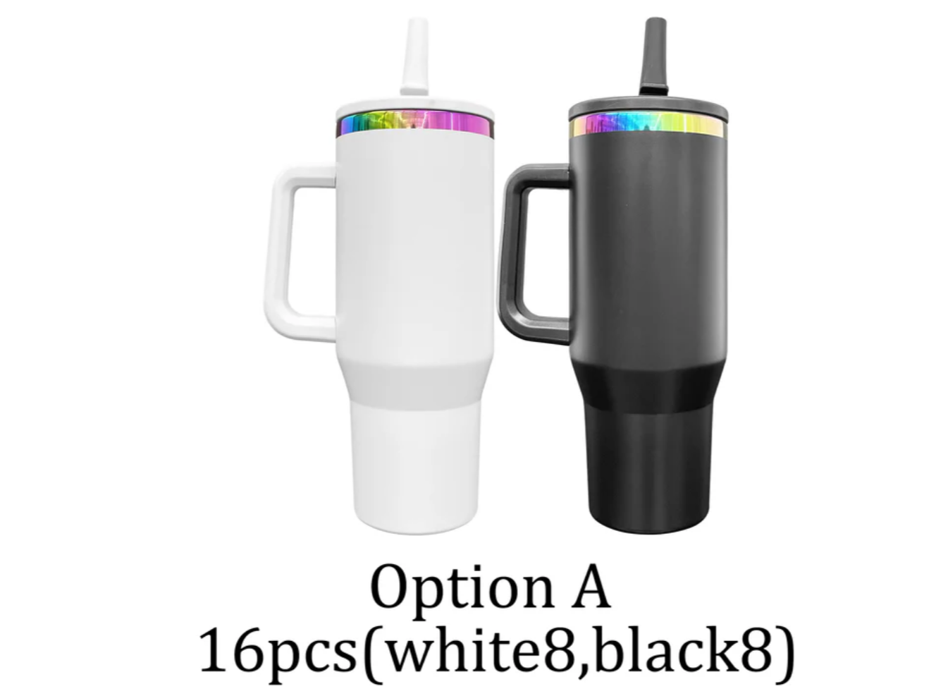 USA RTS 40oz Rainbow Plated Powder Coat Tumblers with Leak Proof Lids Folding Flip Straw -16PCS