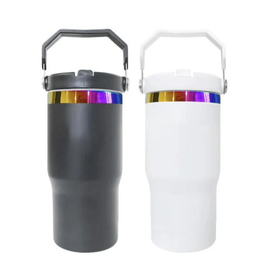 20oz Rainbow Plated Flip Straw Power Coted Kids School Tumbler For Laser Engraving-25PCS