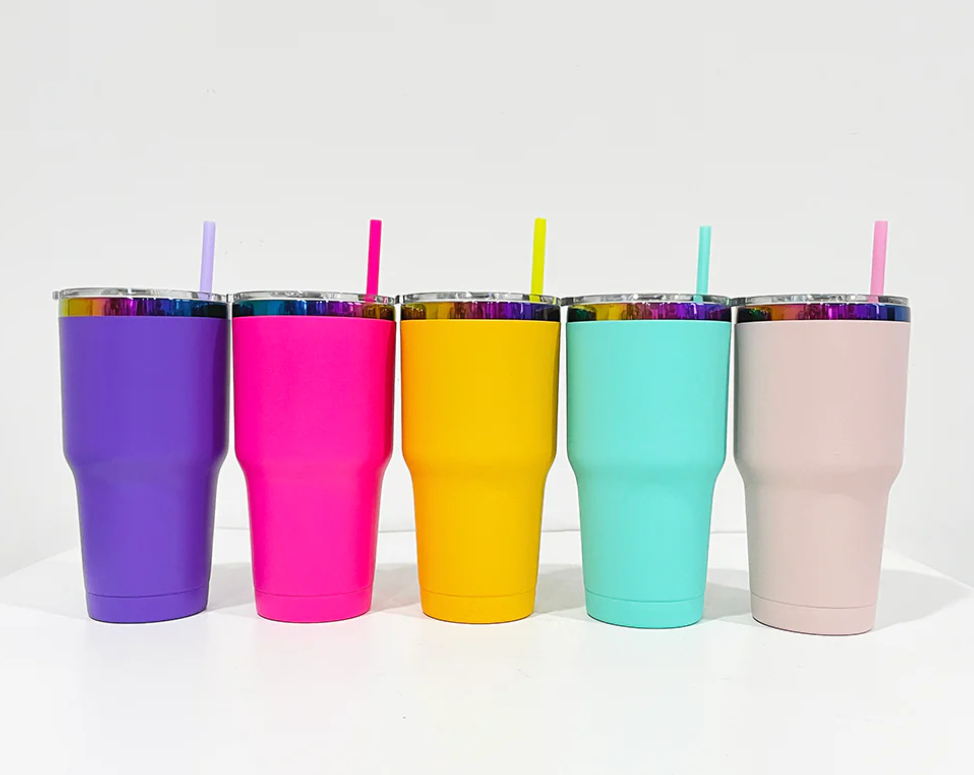 30oz Rainbow Plated Power Coted Regular Tumbler For Laser Engraving-25PCS