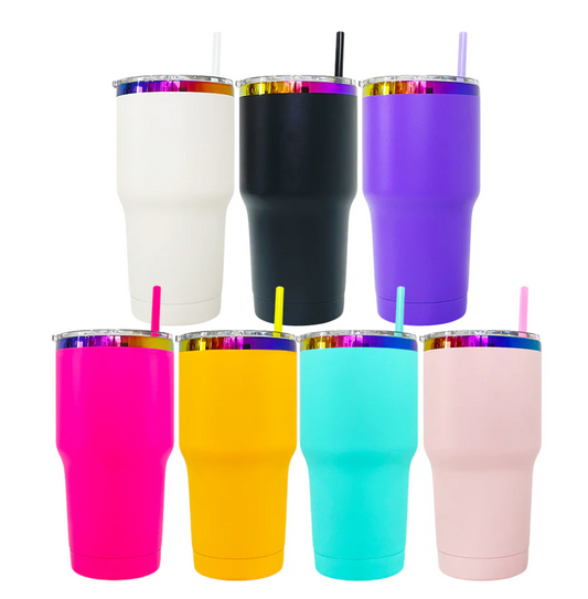 30oz Rainbow Plated Power Coted Regular Tumbler For Laser Engraving-25PCS