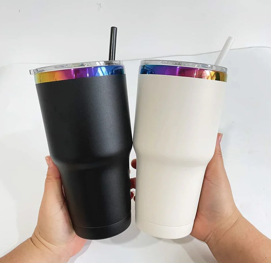 30oz Rainbow Plated Power Coted Regular Tumbler For Laser Engraving-25PCS