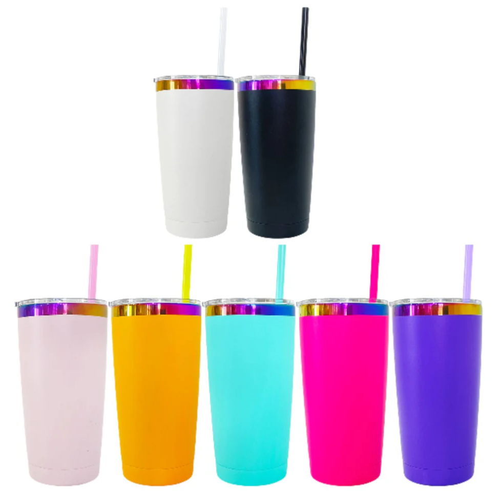 20oz Rainbow Plated Power Coted Regular Tumbler For Laser Engraving-25PCS