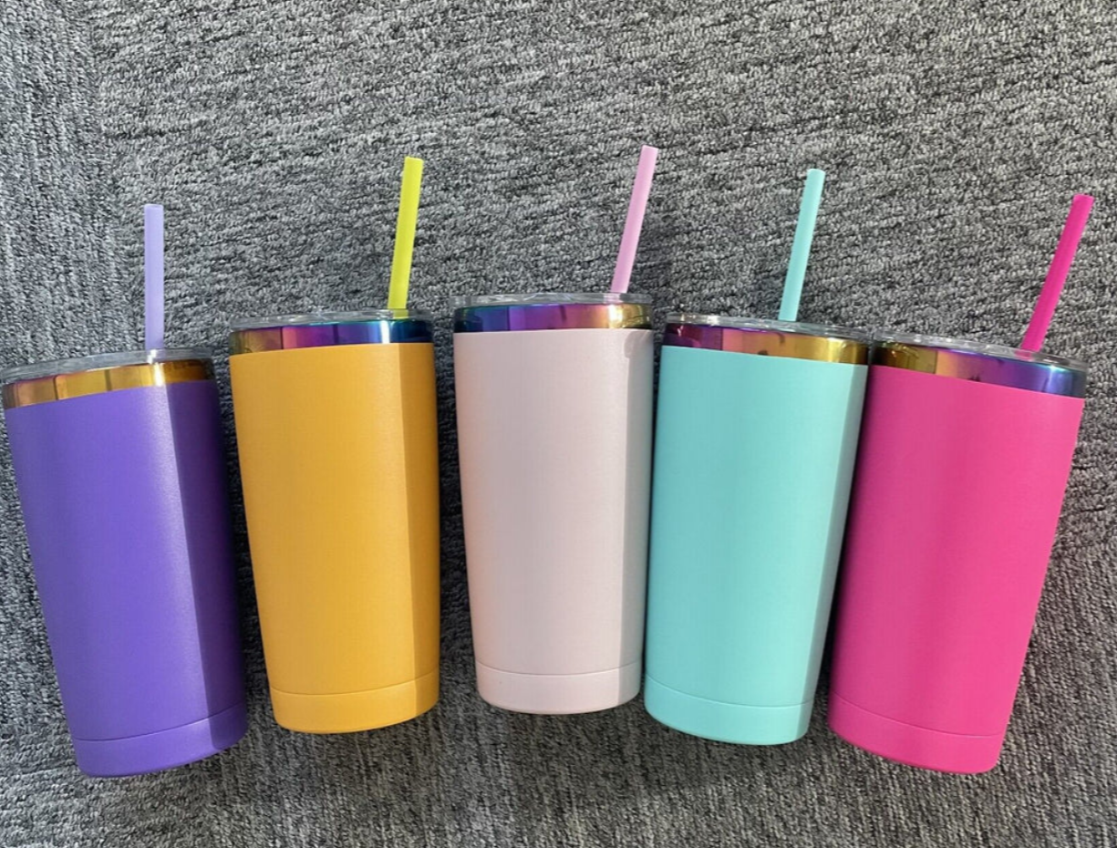 20oz Rainbow Plated Power Coted Regular Tumbler For Laser Engraving-25PCS