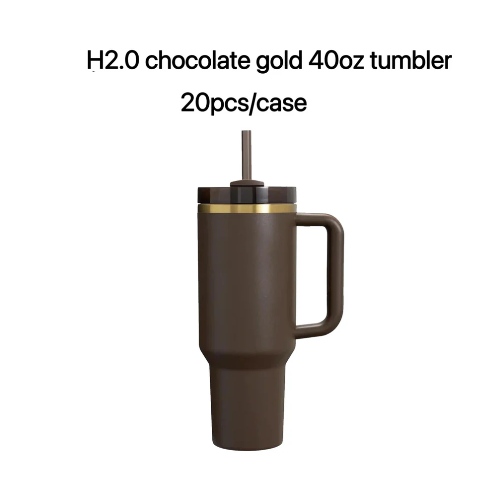 USA RTS 40oz /30oz chocolate mirror gold underneath quencher tumbler with colored straw -20pcs