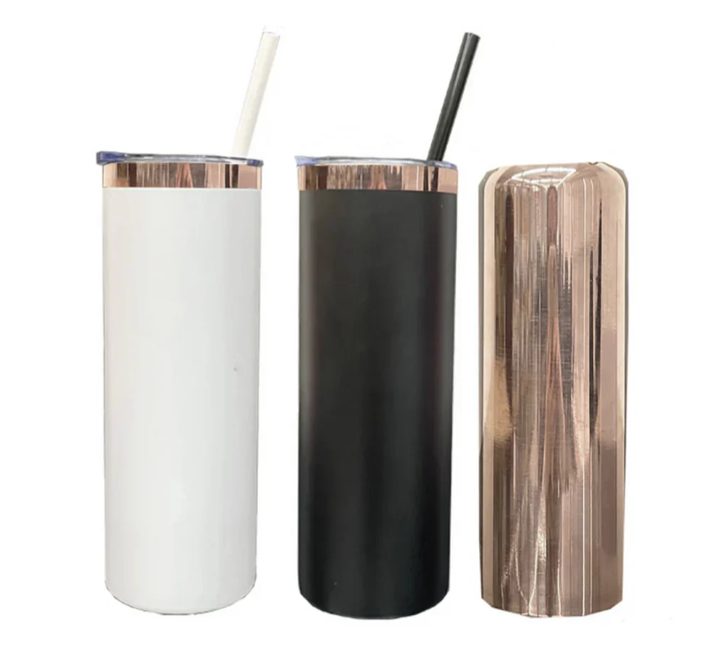 20oz Mirror Copper underneath Powder Coated Stainless Steel Straight Skinny tumblers for laser engraving-25pcs