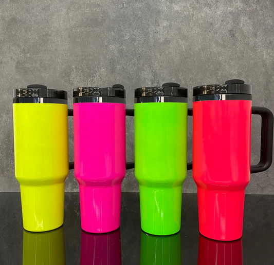 40oz Black Mirror Underneath Neon Green Colors Quencher Tumblers for Laser Engraving-25pcs