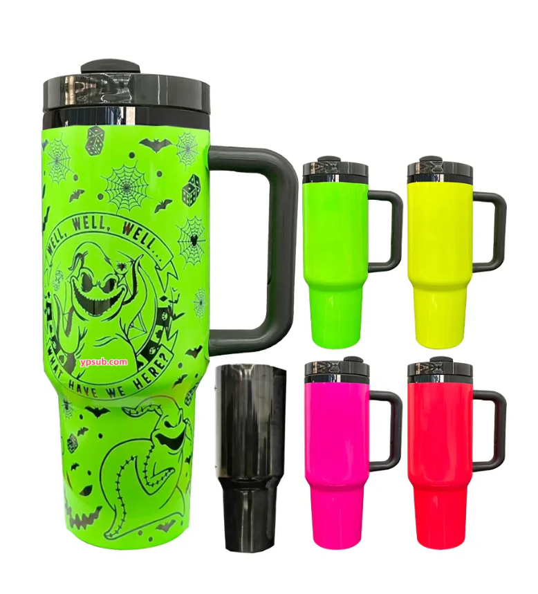 40oz Black Mirror Underneath Neon Green Colors Quencher Tumblers for Laser Engraving-25pcs