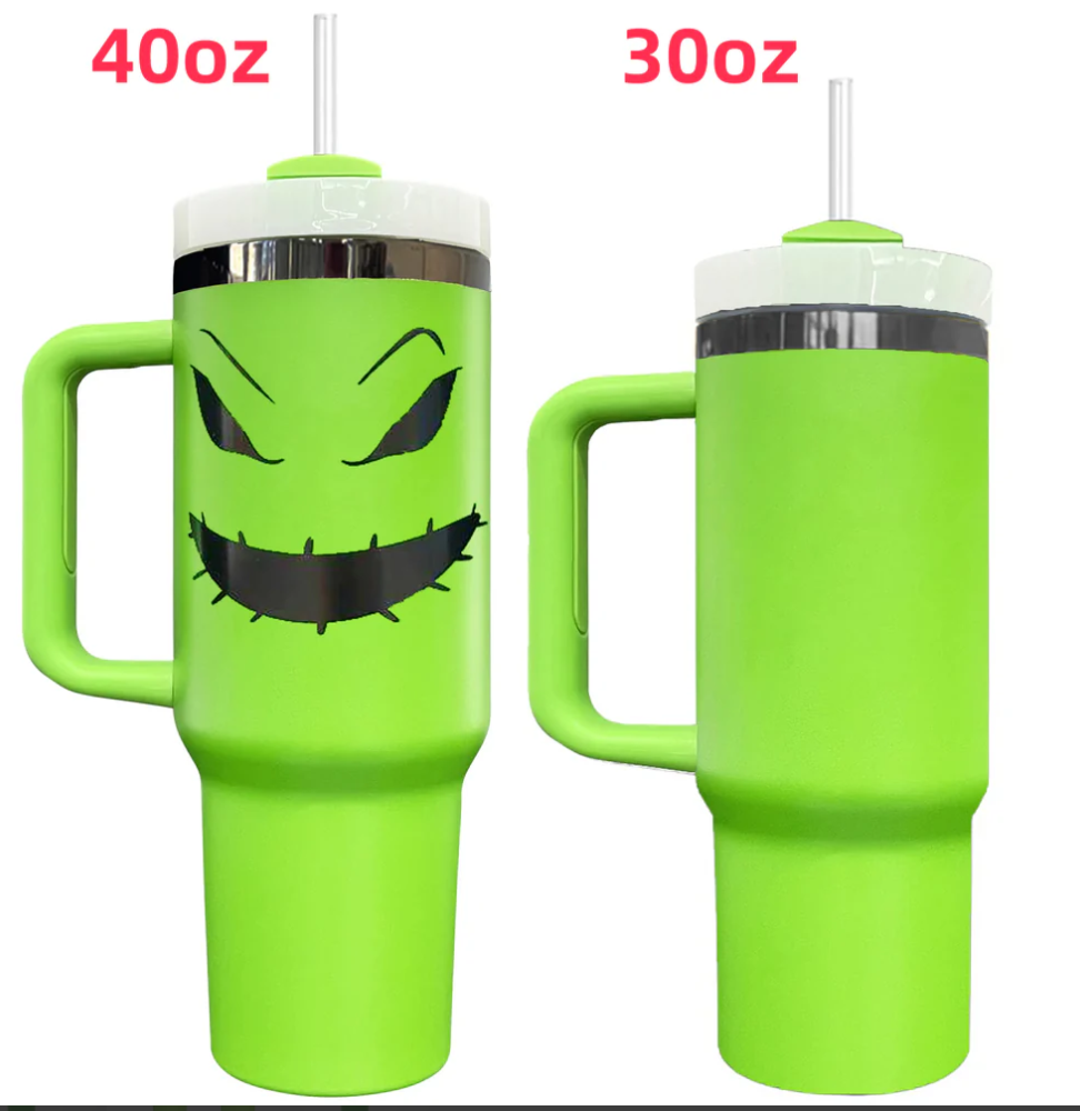 30oz/40oz Grinch Green Black Mirror underneath H2.0 Powder Coat Tumblers for Laser Engraving-20pcs