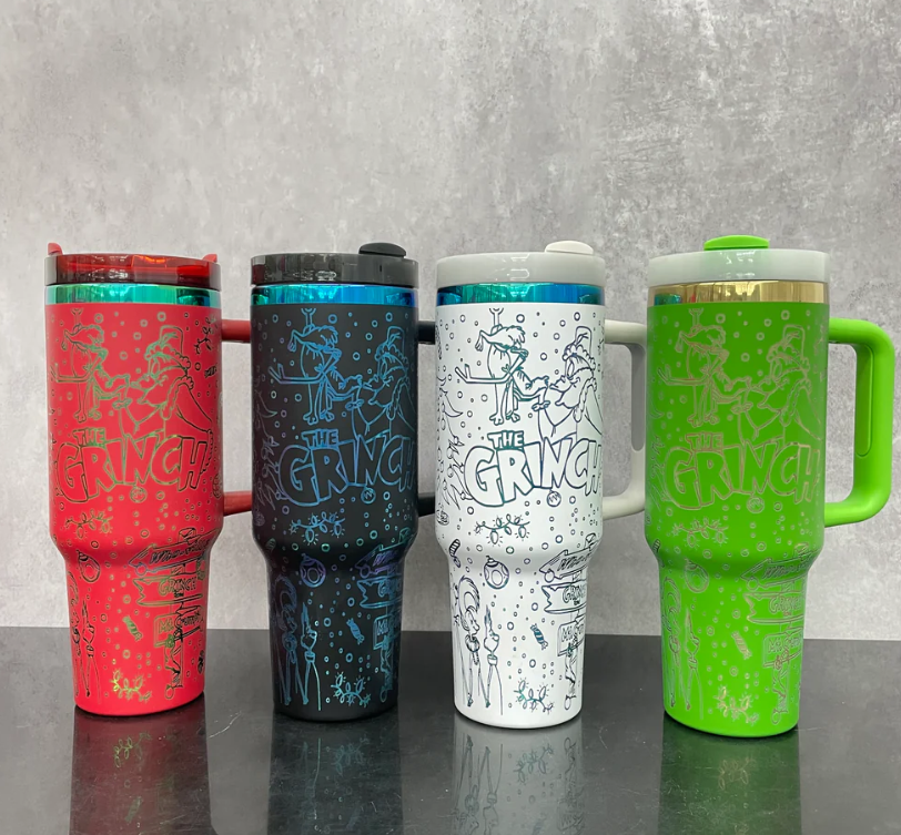 40oz Christmas H2.0 Tumbler with Engraved Grinch Laser Engraving Design 20pcs