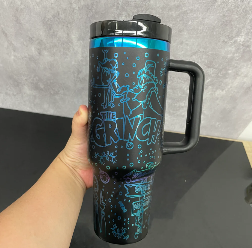 40oz Christmas H2.0 Tumbler with Engraved Grinch Laser Engraving Design 20pcs