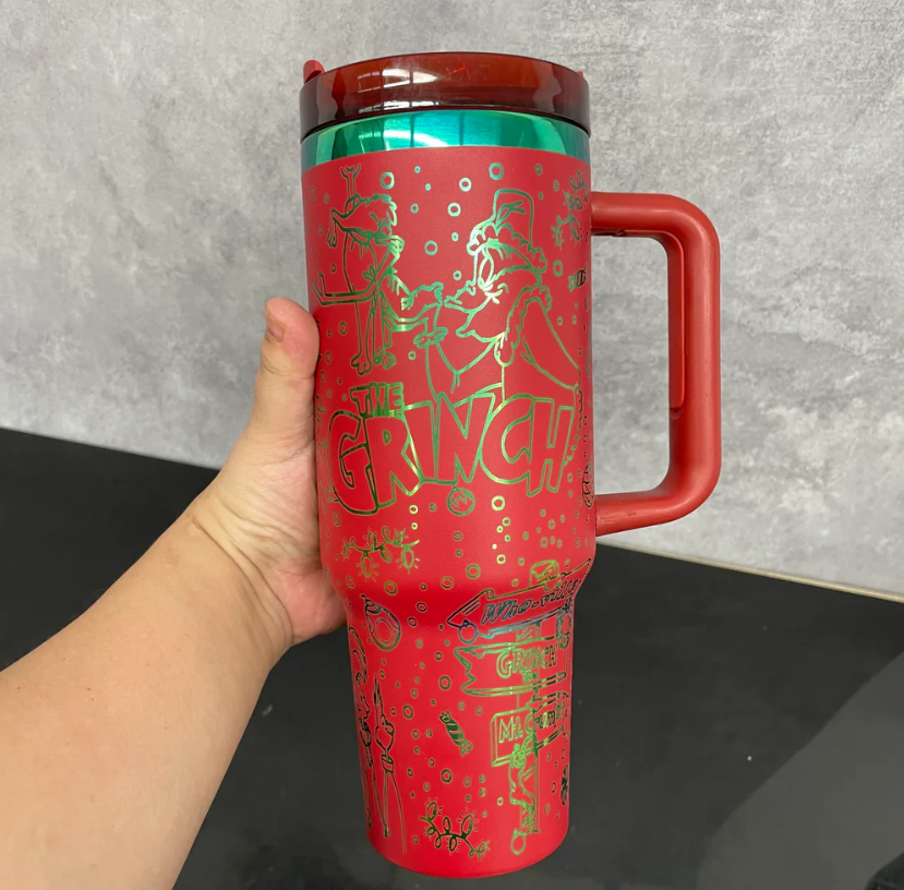 40oz Christmas H2.0 Tumbler with Engraved Grinch Laser Engraving Design 20pcs