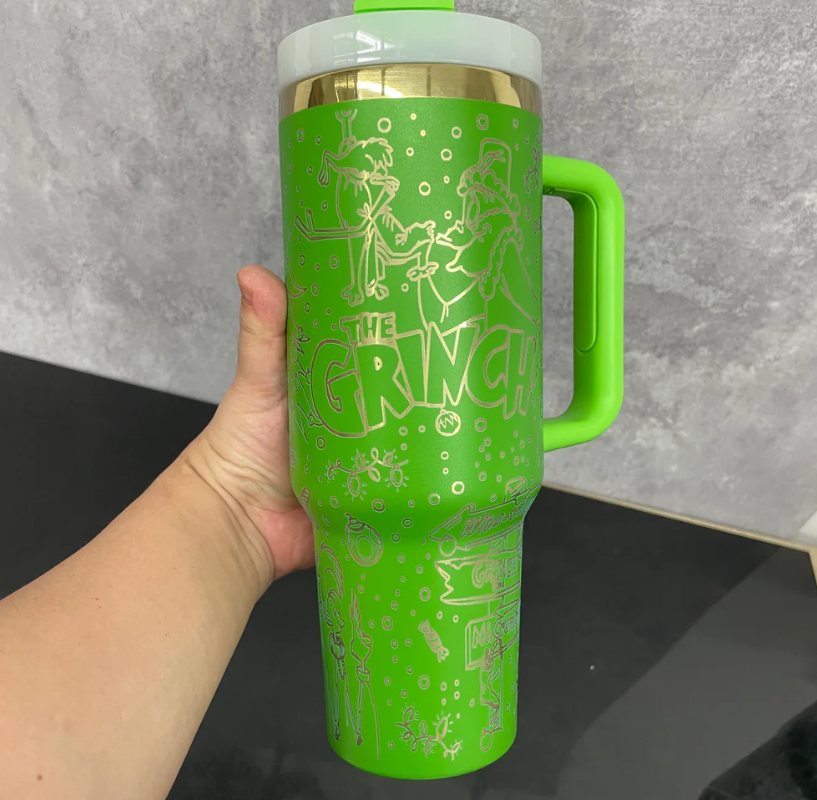 40oz Christmas H2.0 Tumbler with Engraved Grinch Laser Engraving Design 20pcs