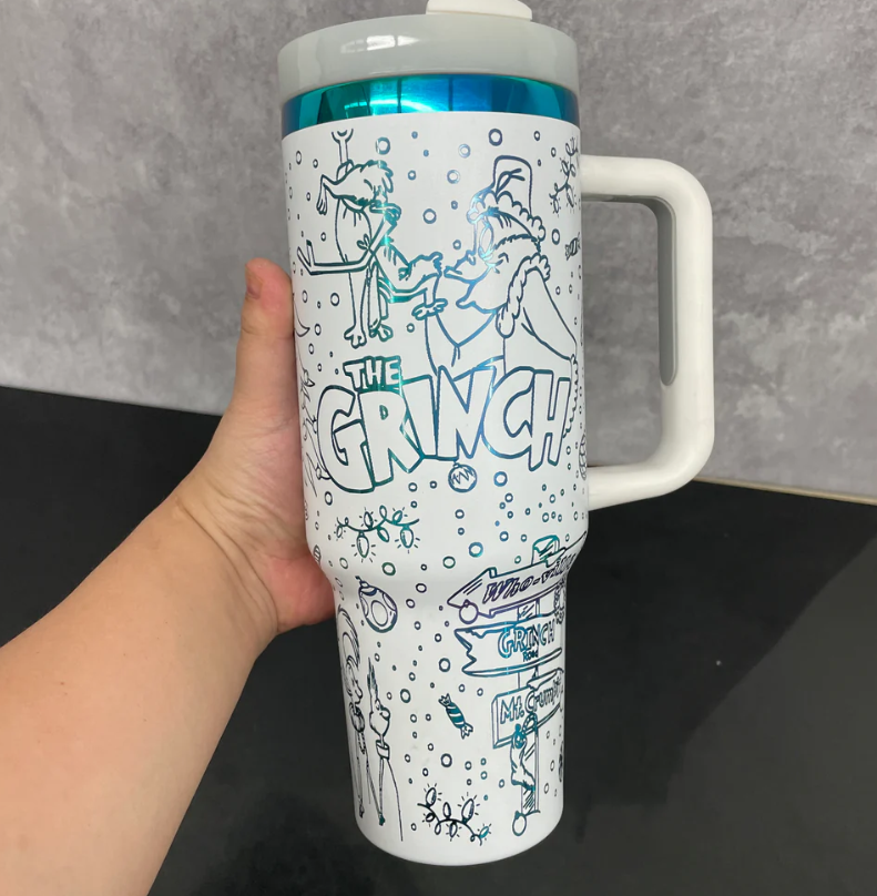 40oz Christmas H2.0 Tumbler with Engraved Grinch Laser Engraving Design 20pcs