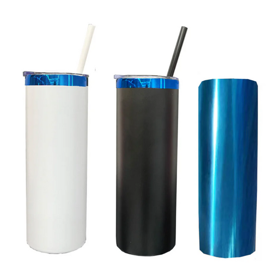 20oz Mirror Blue underneath Powder Coated Stainless Steel Straight Skinny tumblers for laser engraving-20pcs