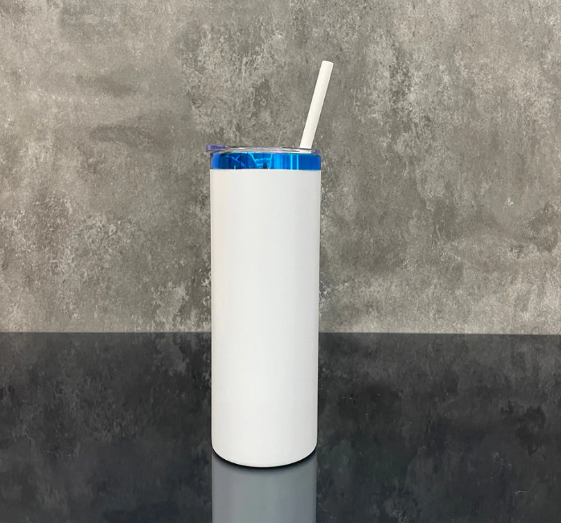 20oz Mirror Blue underneath Powder Coated Stainless Steel Straight Skinny tumblers for laser engraving-20pcs