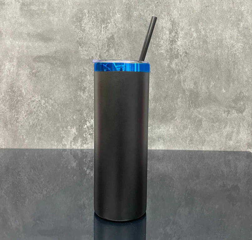 20oz Mirror Blue underneath Powder Coated Stainless Steel Straight Skinny tumblers for laser engraving-20pcs